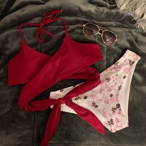 Cupshe red tie bikini floral bottoms